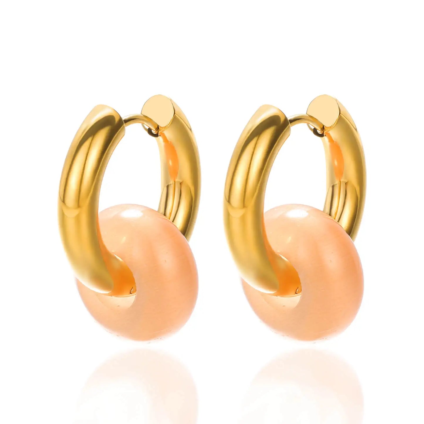Leopard Bead Opal Stainless Steel Hoop Earrings — Gold Color, Anti-Fading Wedding & Prom Jewelry for Women, Gift Accessory