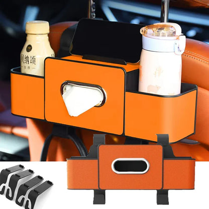 Multifunctional Car Backseat Organizer - Leather Storage Bag with Tissue & Cup Holder