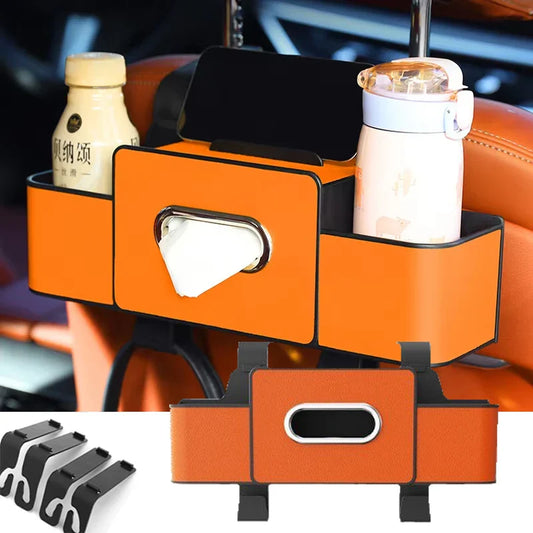 Multifunctional Car Backseat Organizer - Leather Storage Bag with Tissue & Cup Holder