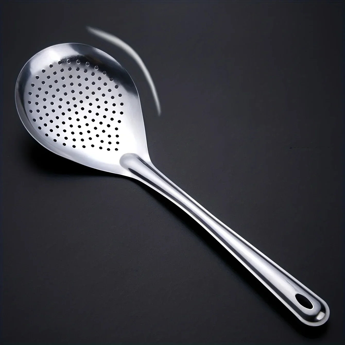 201 Stainless Steel Kitchen Strainer with Wood Handle – Pepper Seasoning Colander, Sieve & Cooking Scoop Spoon