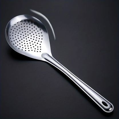 201 Stainless Steel Kitchen Strainer with Wood Handle – Pepper Seasoning Colander, Sieve & Cooking Scoop Spoon