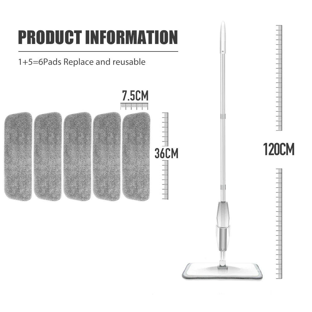 Spray Mop Broom Set — Magic Flat Mop with Rotating Head, Reusable Microfiber Pads for Home Floor Cleaning