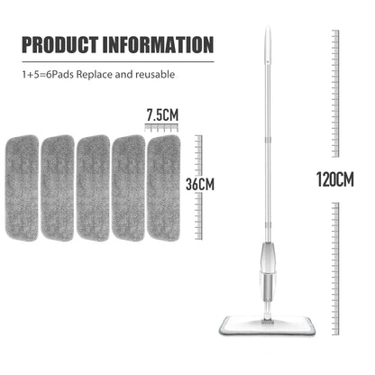 Spray Mop Broom Set — Magic Flat Mop with Rotating Head, Reusable Microfiber Pads for Home Floor Cleaning