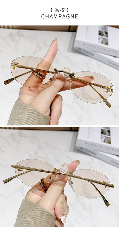 European & American Fashion Frameless Metal Sunglasses – Trendy Luxury UV Protection Eyewear