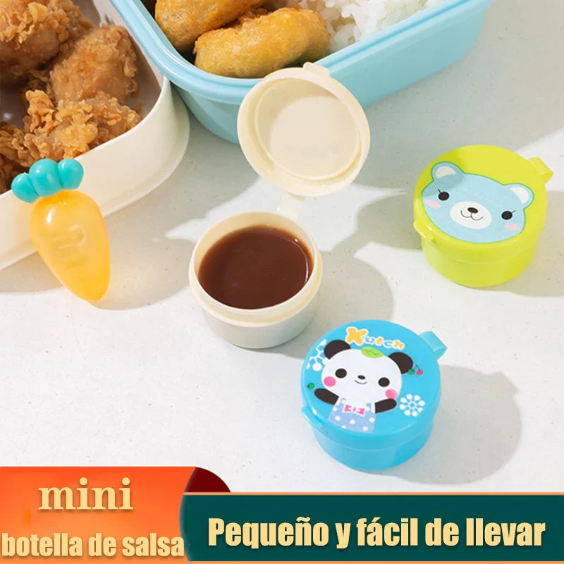 Cute Design Lunch Bento Soy Sauce Box Container with Dropper - Mini Plastic Condiment Dispenser for Salad and Tomato Sauce