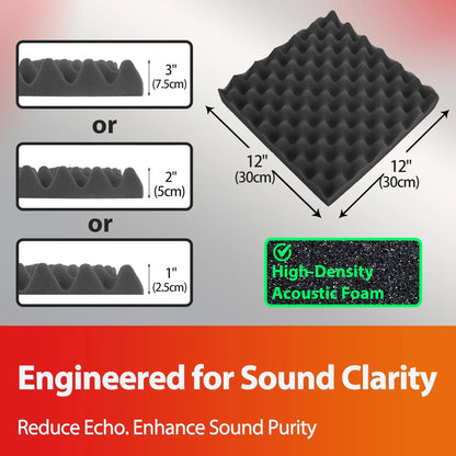High-Density Acoustic Foam Panels – Egg Crate Soundproof Wall & Ceiling Noise Absorption Tiles (6-48 Pack)