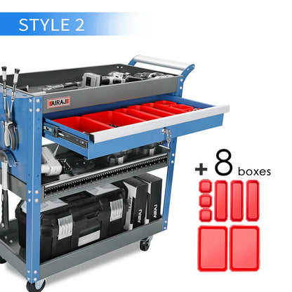 AIRAJ 3-Tier Rolling Tool Cart on Wheels - 440 lbs Capacity Storage for Garage & Warehouse, Available in Blue/Black/Red