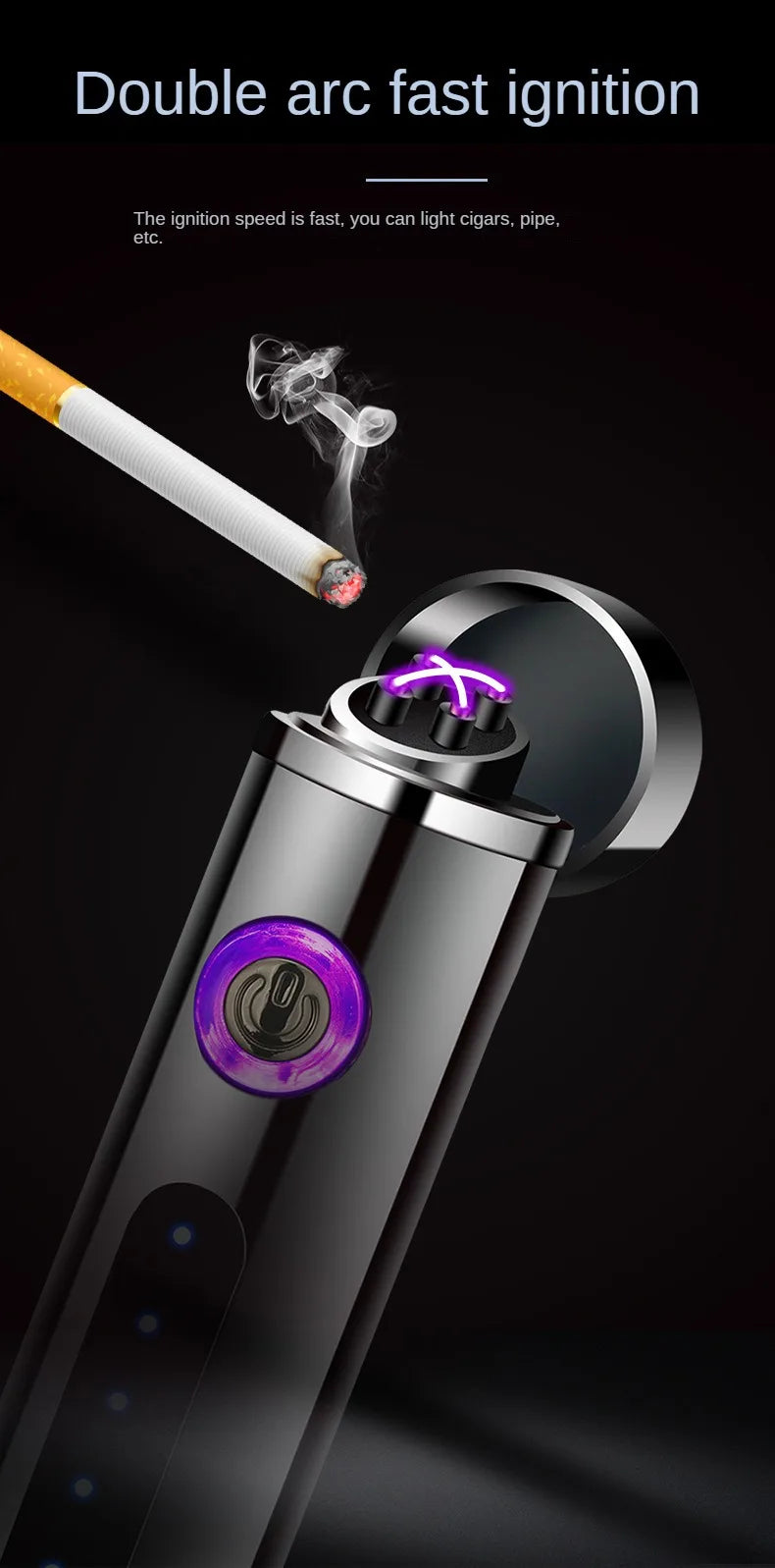 USB Rechargeable Cylindrical Dual Arc Plasma Lighter – Portable Metal Cigarette Lighter
