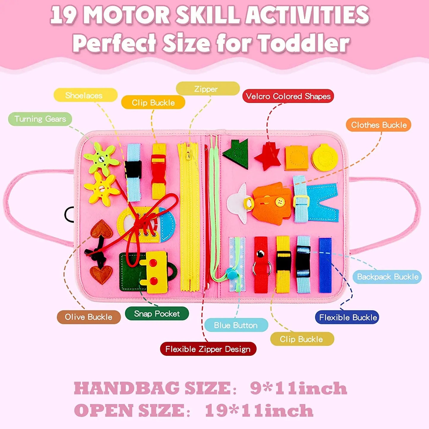 Montessori Toddler Busy Board – Educational Activity for Basic Dress Motor Skills, Baby Learning Toy for Travel