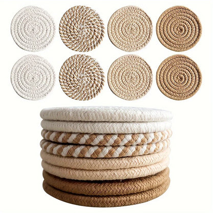 4pcs Minimalist Cotton Drink Coasters – Absorbent Fabric with Non-Woven Lining for Home & Coffee Table