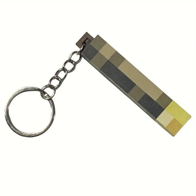 Glow-in-the-Dark Anime Gamer Keychain – Classic Torch Design with Pixelated Wooden Texture Plastic Pendant
