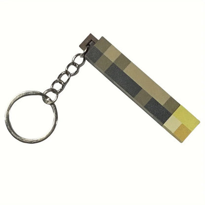 Glow-in-the-Dark Anime Gamer Keychain – Classic Torch Design with Pixelated Wooden Texture Plastic Pendant