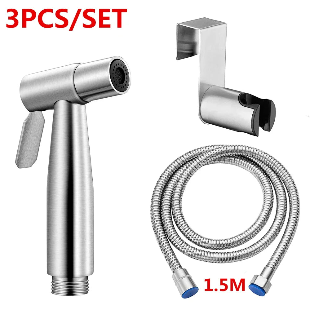 Handheld Stainless Steel Toilet Bidet Sprayer — Bathroom Hand Sprayer Shower Head with Self-Cleaning, No-Punch Installation