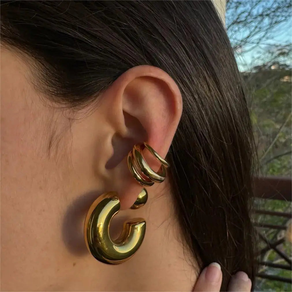 18K Gold Stainless Steel Multilayer Ear Clip – Waterproof Fashionable Women’s Jewelry Gift