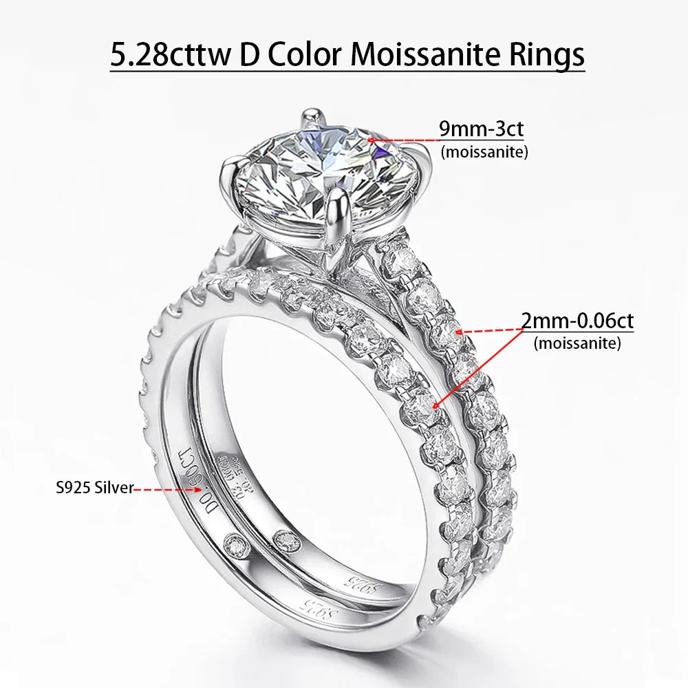 Serenity D Color VVS1 Moissanite Row Ring 1.4cttw — 100% S925 Sterling Silver Lab Diamond Ring for Women, 18K Plated Anniversary Gift