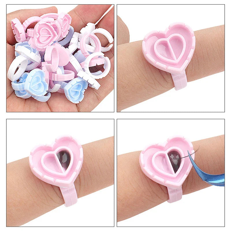 AILEISHI 100PCS Disposable Eyelash Glue Cup Rings – Lash Extension Pigment Holder Tattoo Makeup Tools