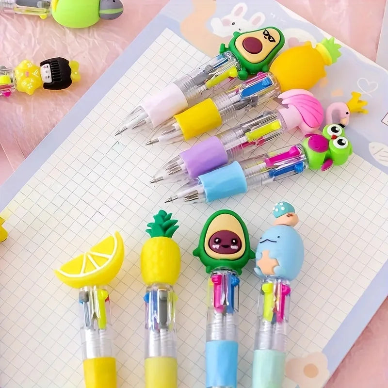 Cute Cartoon 4-Color Mini Ballpoint Pens - Kawaii Unicorn & Flamingo Retractable School Office Stationery, 5–20 Pieces