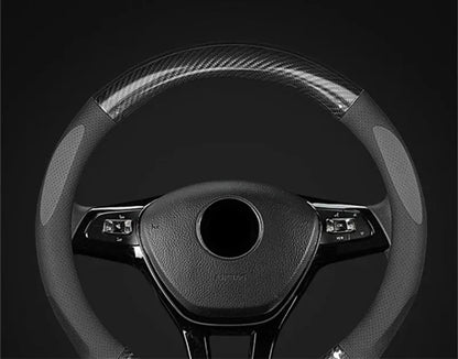 Universal Carbon Fiber Leather Steering Wheel Cover — 3D Anti-Slip, Stylish Car Accessory