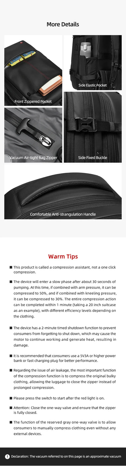 Travel Trolley Vacuum Compression Backpack — Wheeled Rolling Luggage Bag for Men, Boardable Business Travel