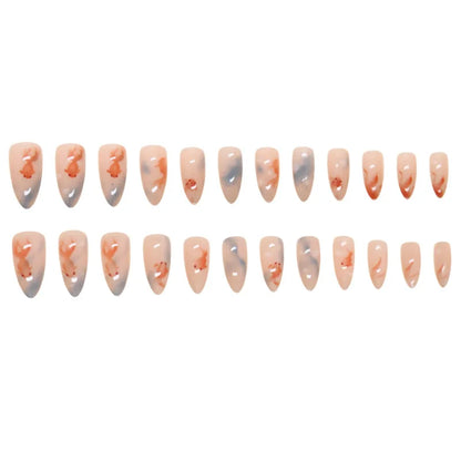 24pcs Goldfish Pattern Almond Press-On Nails – Simple Nude Pink Wearable Detachable False Nail Manicure Set