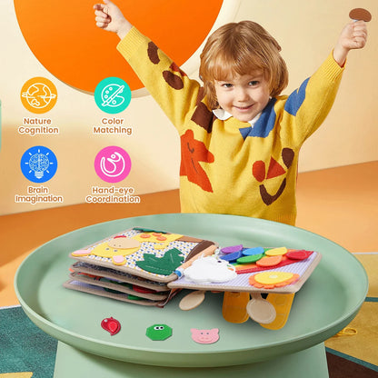 Montessori Busy Book for Kids – Color, Shape & Animal Cognition, Early Education Giraffe Quiet Book, Fine Motor Skills Toy