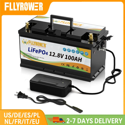12V 100Ah LiFePO4 Battery Pack – 12.8V Lithium Iron Phosphate with 100A BMS for RV, Boat, Inverter, Solar & Wind Power Systems