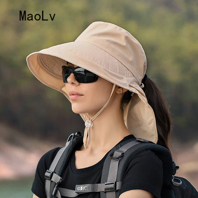Stay Stylish and Protected: Women's Summer UV Anti-Neck Protection Sun Visor - Wide Brim Shawl Sunscreen Cap for Fishing, Hiking, and Outdoor Adventures