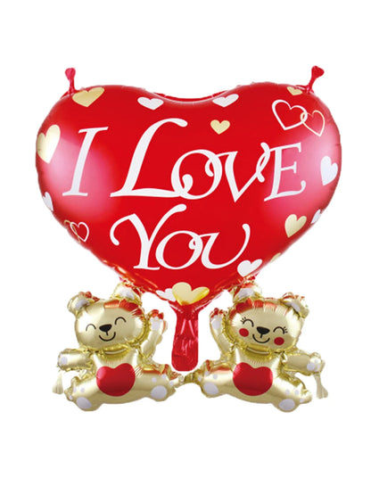 Happy Valentine’s Day Heart Balloon Stand Set – Love Bear & Heart-to-Heart Balloons Wedding Party Decoration