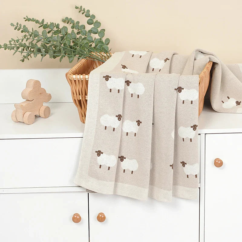 Baby Cotton Knitted Blanket 90x70cm – Newborn Swaddle Wrap for Boys & Girls, Stroller & Nursery Cuddle Quilt