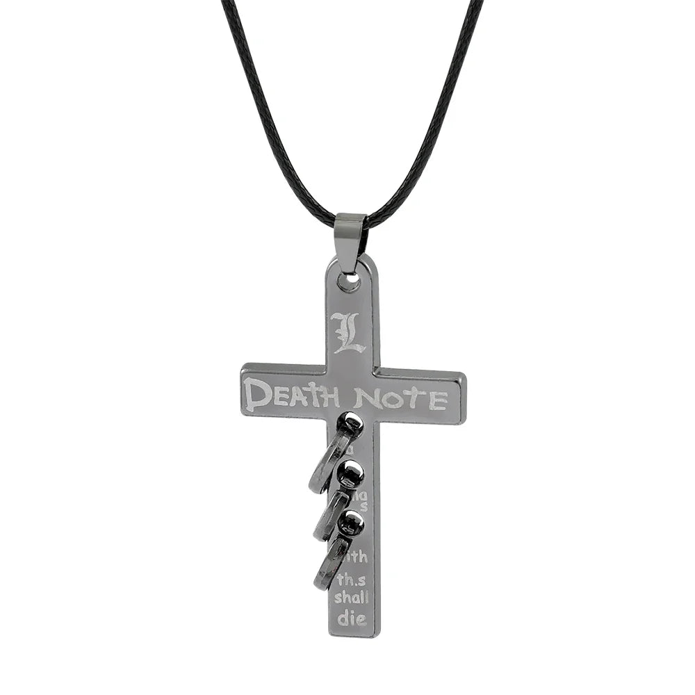 Death Note L Logo Pendant Necklace - Black Rope Leather Gothic Choker for Men and Women