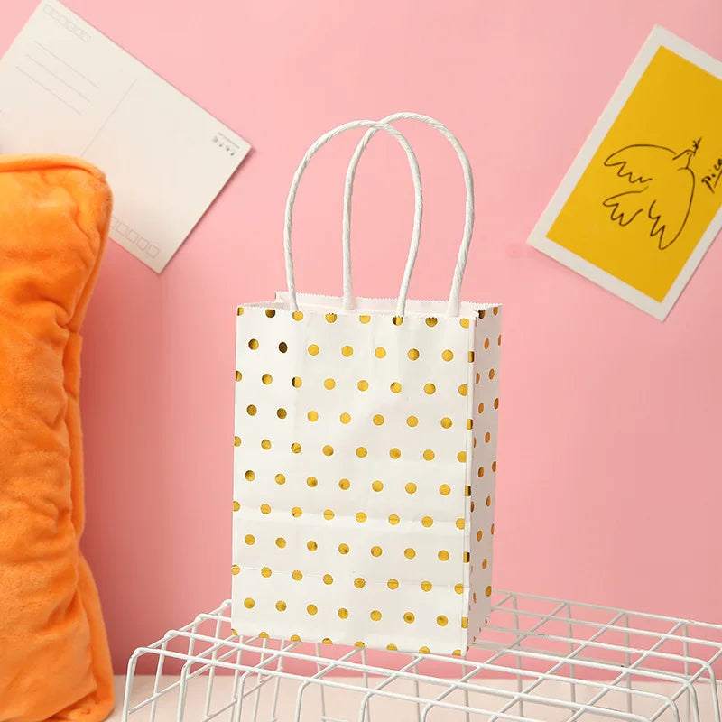 5 Pcs Dot Star Kraft Paper Bags with Handles – Birthday, Wedding & Party Gift Packaging Bags