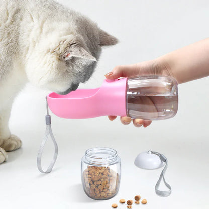 2 in 1 300ml Portable Food Grade Dog Cat Travel Water Cup Bottle with Food Dispenser - Pet Water and Food Container