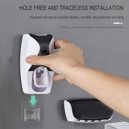 2PCS Automatic Toothpaste Dispenser Set – Wall-Mount Dust-Proof Toothbrush Holder & Squeezer for Bathroom Accessories