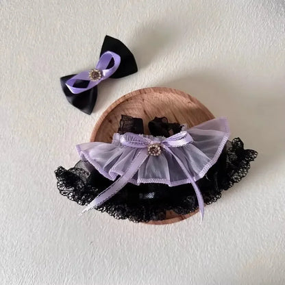 17cm Mini Plush Doll Clothes — Kpop Labubu Idol Outfit with Pink Silk Bow & Princess Gauze Skirt Accessories