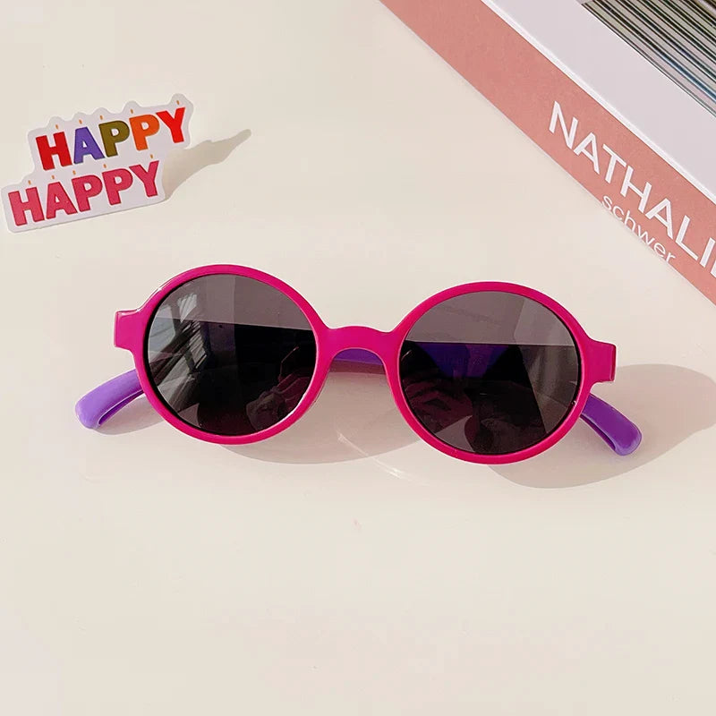 2023 Kids Checker Panel Round Sunglasses – Cute UV400 Sun Protection for Baby Girls & Children Outdoor Wear