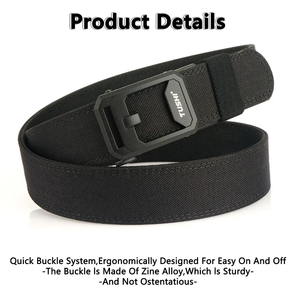 TUSHI Hard Tactical Belt for Men – Sturdy Nylon with Metal Automatic Buckle, Military & Police Duty, Outdoor IPSC Accessories
