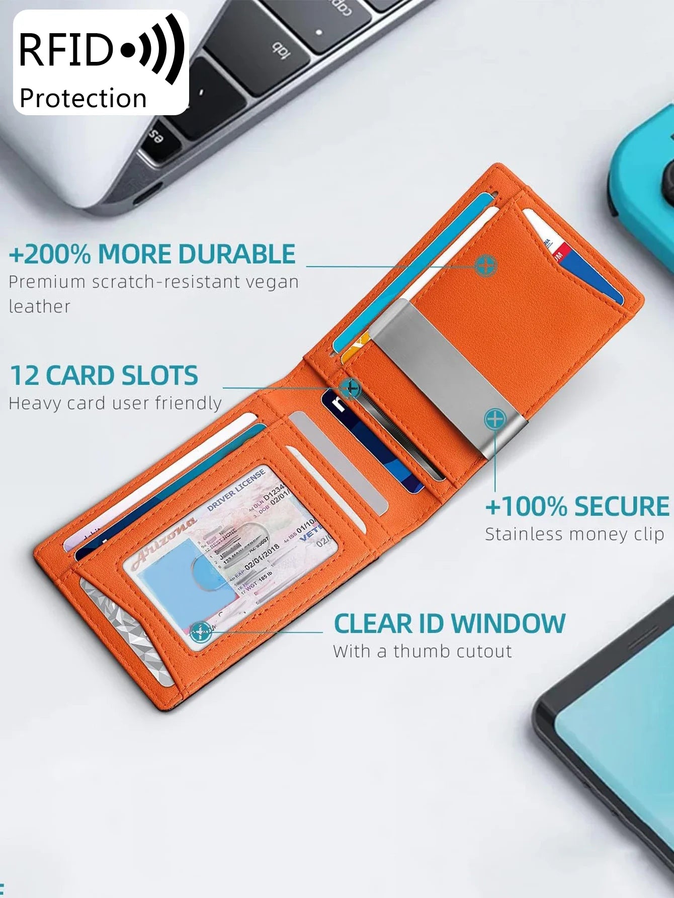 Minimalist Men's RFID Wallet – Anti-Theft, Double Fold, Cross Front Pocket, Portable Card Holder, 12-Card Multifunctional Wallet