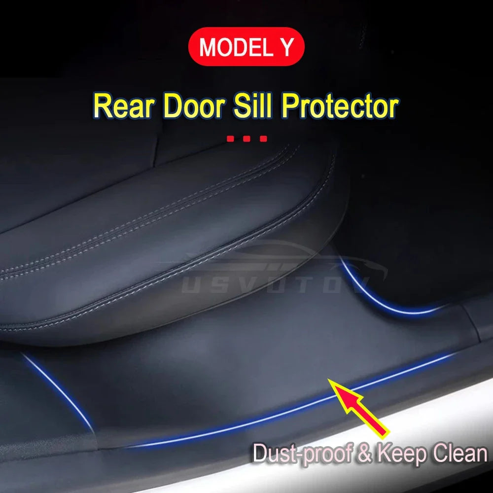 Rear Door Sill Cover for Tesla Model Y (2022–2024) – Anti-Dirty Kick Guards, Trim Protector Film & Welcome Pedal Pads