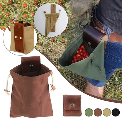 Outdoor Leather Foraging Bag – Bushcraft Waist Pouch for Vegetable, Fruit & Garden Harvest, Camping Tool Storage