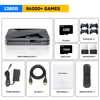 KINHANK Super Console X2 Pro Retro Game Console – 90,000 Built-in Video Games for PS1/DC/MAME/SS with Gamepad, Kid Gift Gaming Box