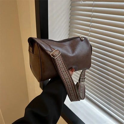 Vintage PU Leather Boston Handbag – Small Women’s Crossbody Purse for Casual Travel & Fashion