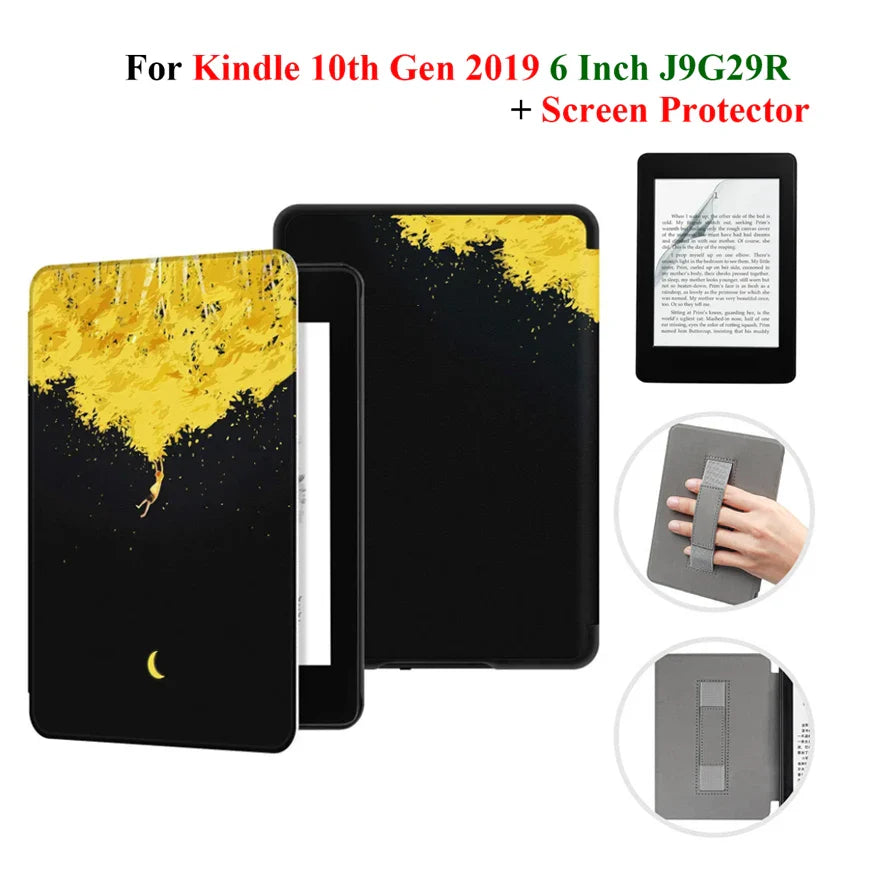 Kindle 10th Gen 6" Leather Case – Hand Strap & Screen Protector Cover with Wake/Sleep Function (2019, J9G29R)