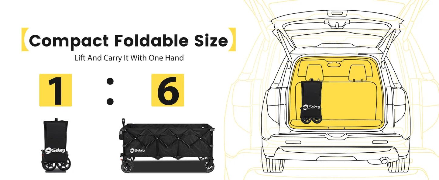 Sekey 48" Collapsible Folding Wagon — Heavy Duty 300L Utility Garden Cart with 440lbs Capacity