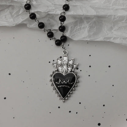 Gothic Bat Cross Necklace Set - Y2K Thorn Love Black Beaded Layered Jewelry for Halloween Parties