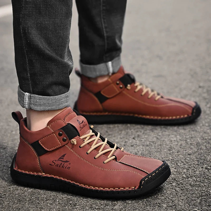 2024 Handmade Leather Casual Men’s Shoes - Breathable Sneakers & Ankle Boots for Outdoor Wear