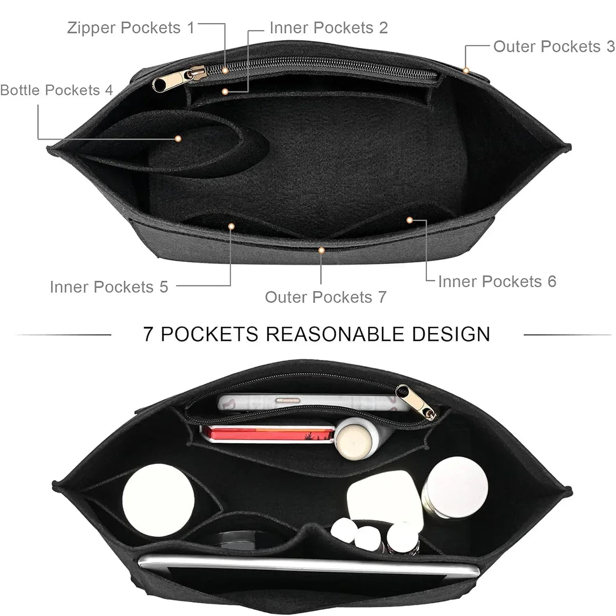 Longchamp Le Pliage S/ML Purse Organizer Insert — Custom Felt Liner with Multi-Compartment Bag Organizer