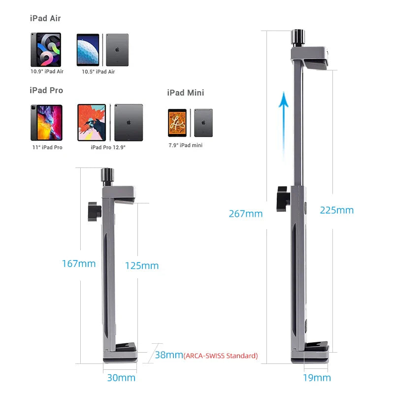 Universal Aluminum Alloy Tablet & Phone Stand – Adjustable Tripod Holder Clip for Mobile Devices