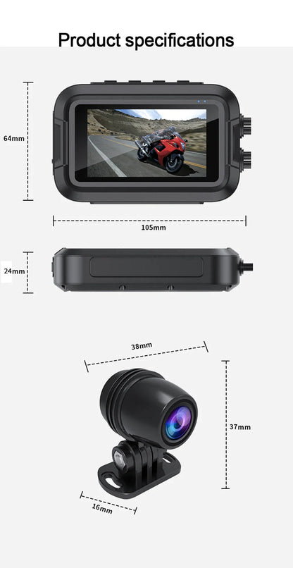 Dual 1080P Motorcycle DVR - Full Body Waterproof Camera with WiFi, GPS, Front and Rear Dash Cam Video Recorder Black Box