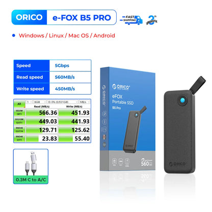 ORICO Portable USB 3.2 Gen2 External SSD for iPhone 15/Pro, Windows & Mac – Ultra Fast Lightweight Solid State Drive