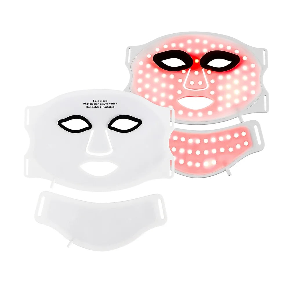 Silicone LED Mask with Neck – 7-Color Photon Red Light & Infrared Therapy, Flexible Wireless Facial Skin Repair Mask